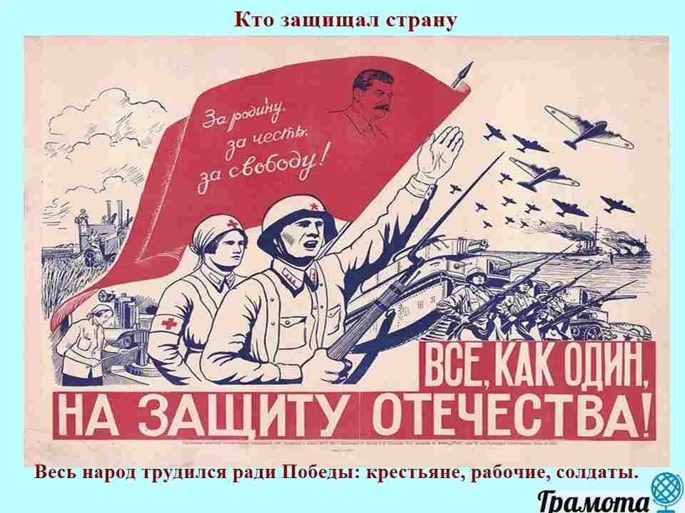 Слайд 4 — Кто защищал страну Герои войны, плакат военных лет