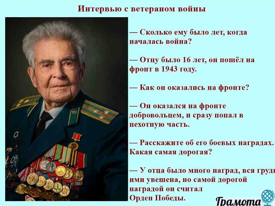 Слайд 8 — Интервью с ветераном войны Интервью с ветераном, фотография